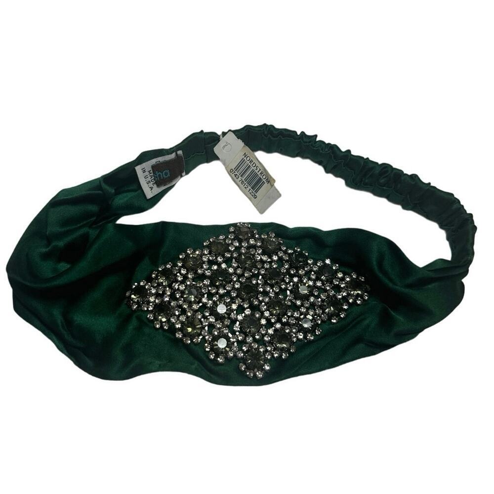TASHA 100% Silk Women’s Green Headband with Pave Hand-Set Rhinestones